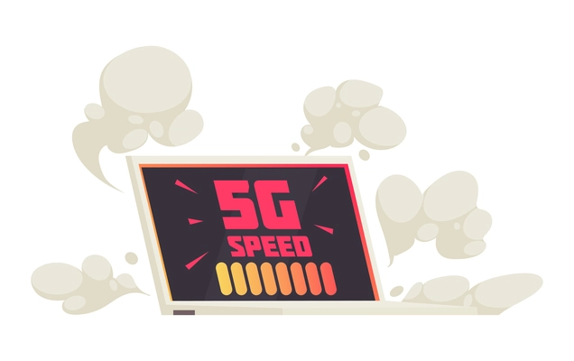 5g internet technology composition with isolated image of overloaded laptop with clouds of smoke vector illustration