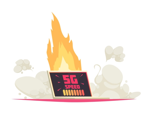 5g internet technology composition with isolated image of laptop with rocket flame and smoke vector illustration