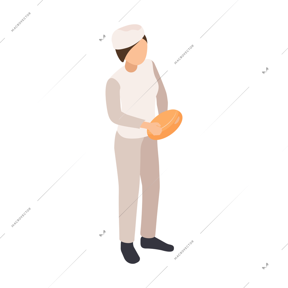 Dairy production isometric composition with isolated character of factory worker vector illustration