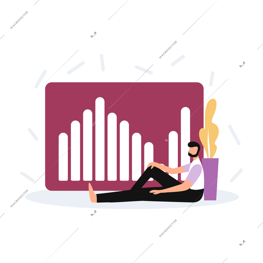 Business analytics chart composition with flat human character and data optimization marketing icons vector illustration