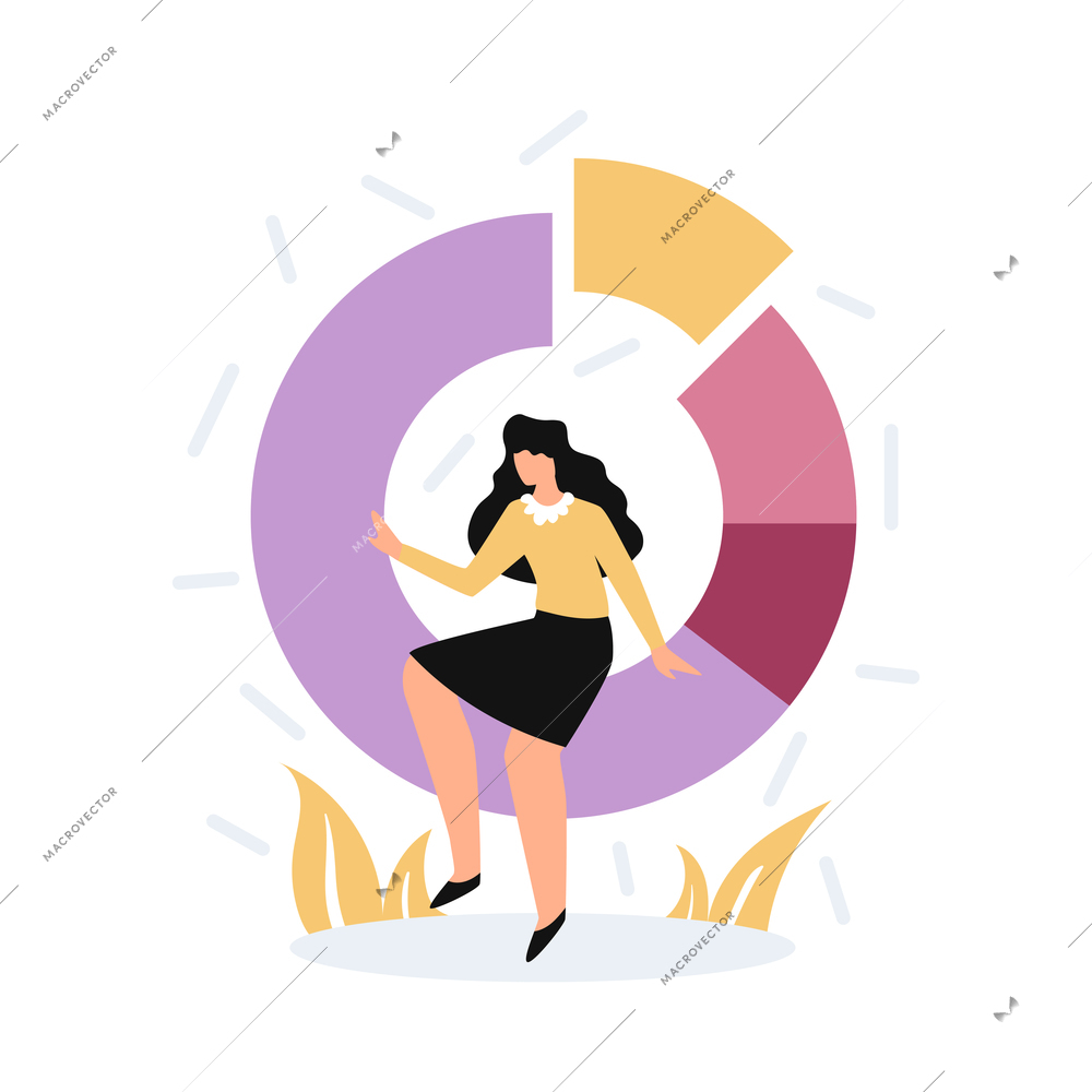 Business analytics chart composition with flat human character and data optimization marketing icons vector illustration