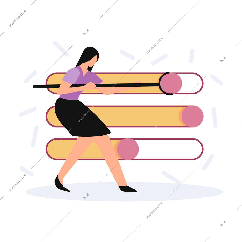 Business analytics chart composition with flat human character and data optimization marketing icons vector illustration