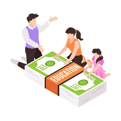 Isometric family budget home planning income expenses composition with banknotes for education vector illustration