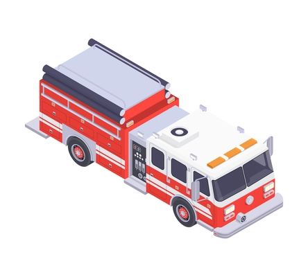 Emergency service isometric composition with isolated image of fire engine vector illustration