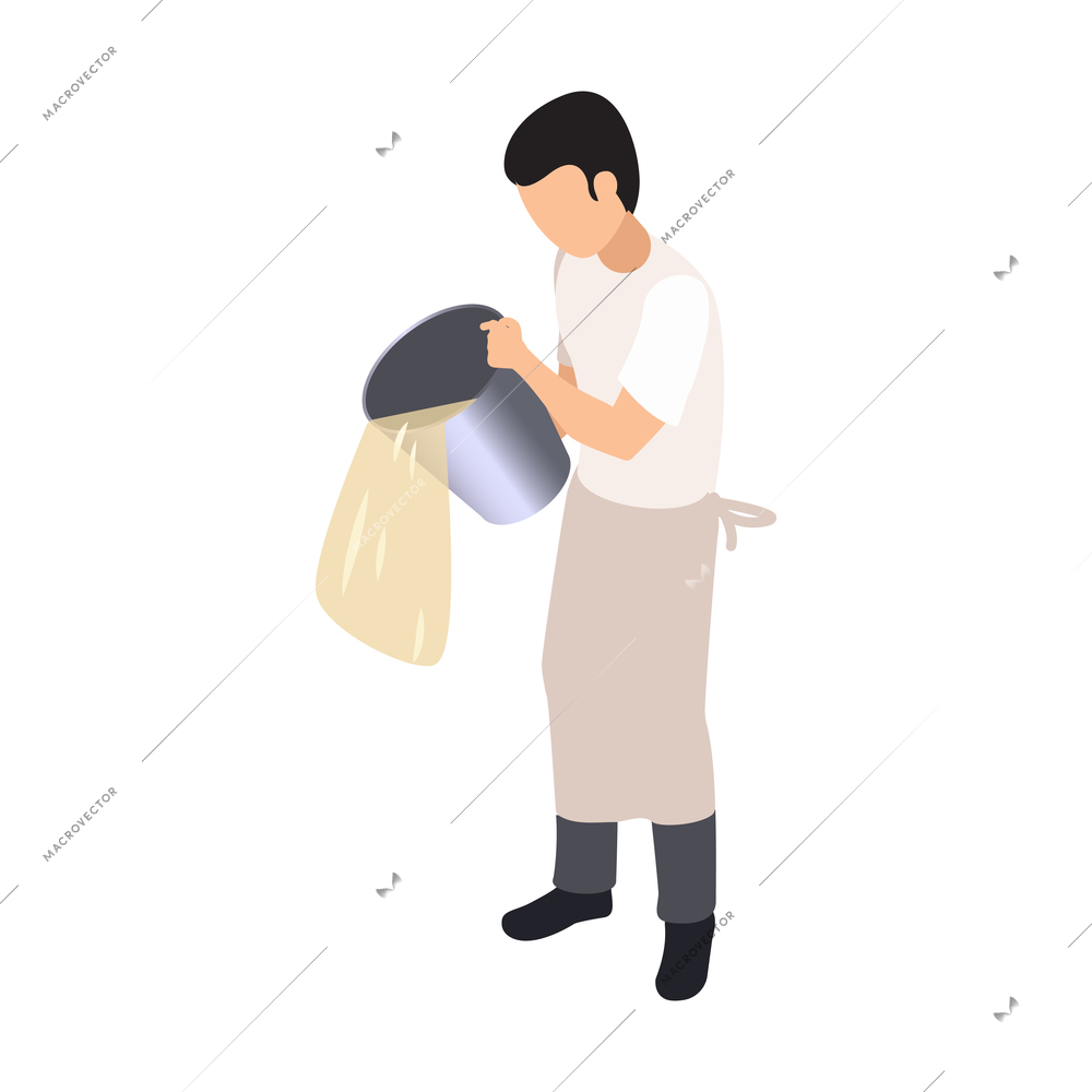 Dairy production isometric composition with isolated character of factory worker vector illustration