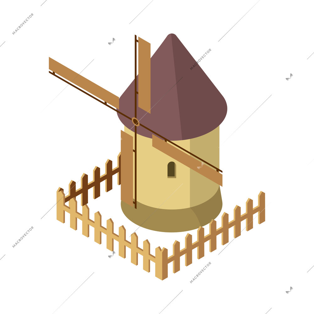 Countryside isometric composition with isolated image of windmill on blank background vector illustration