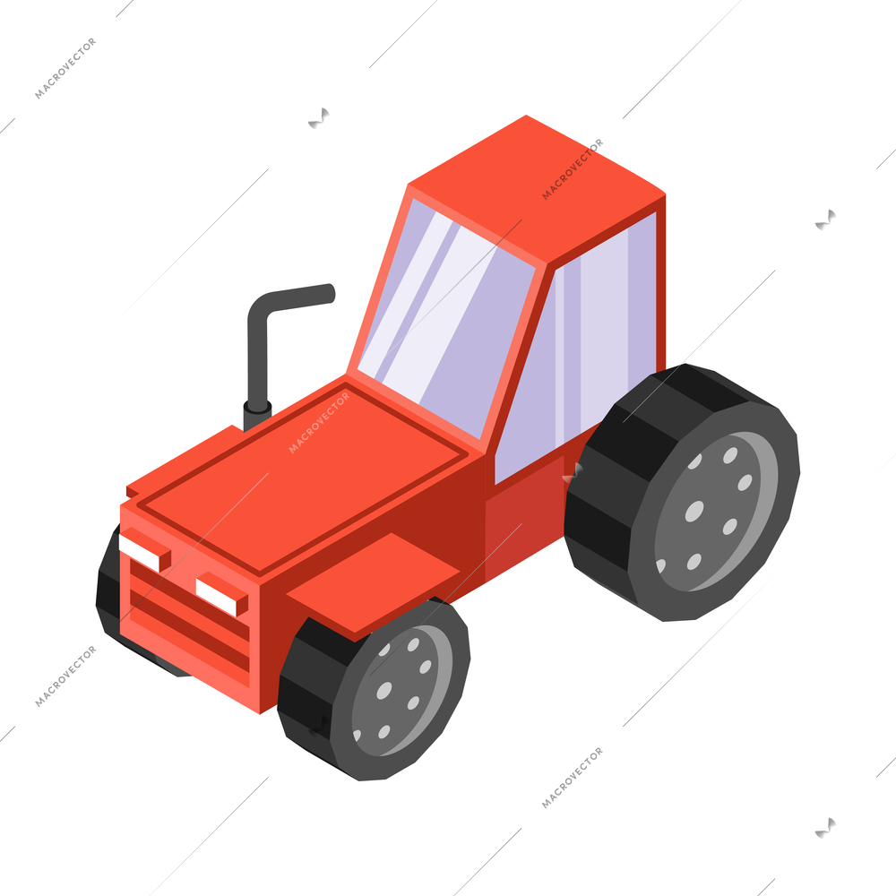 Countryside isometric composition with isolated image of red agrimotor on blank background vector illustration