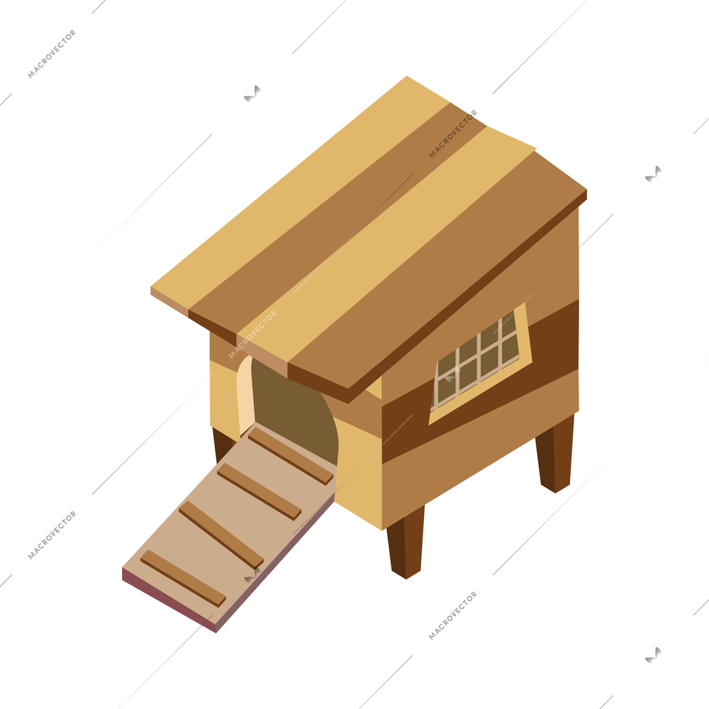 Countryside isometric composition with isolated image of chicken coop on blank background vector illustration