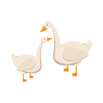 Countryside isometric composition with isolated images of geese on blank background vector illustration