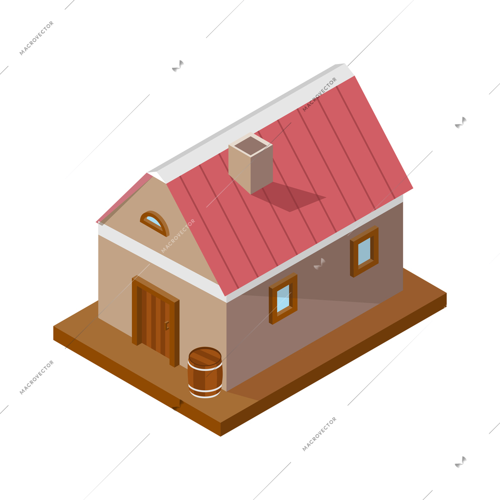 Countryside isometric composition with isolated image of household building on blank background vector illustration
