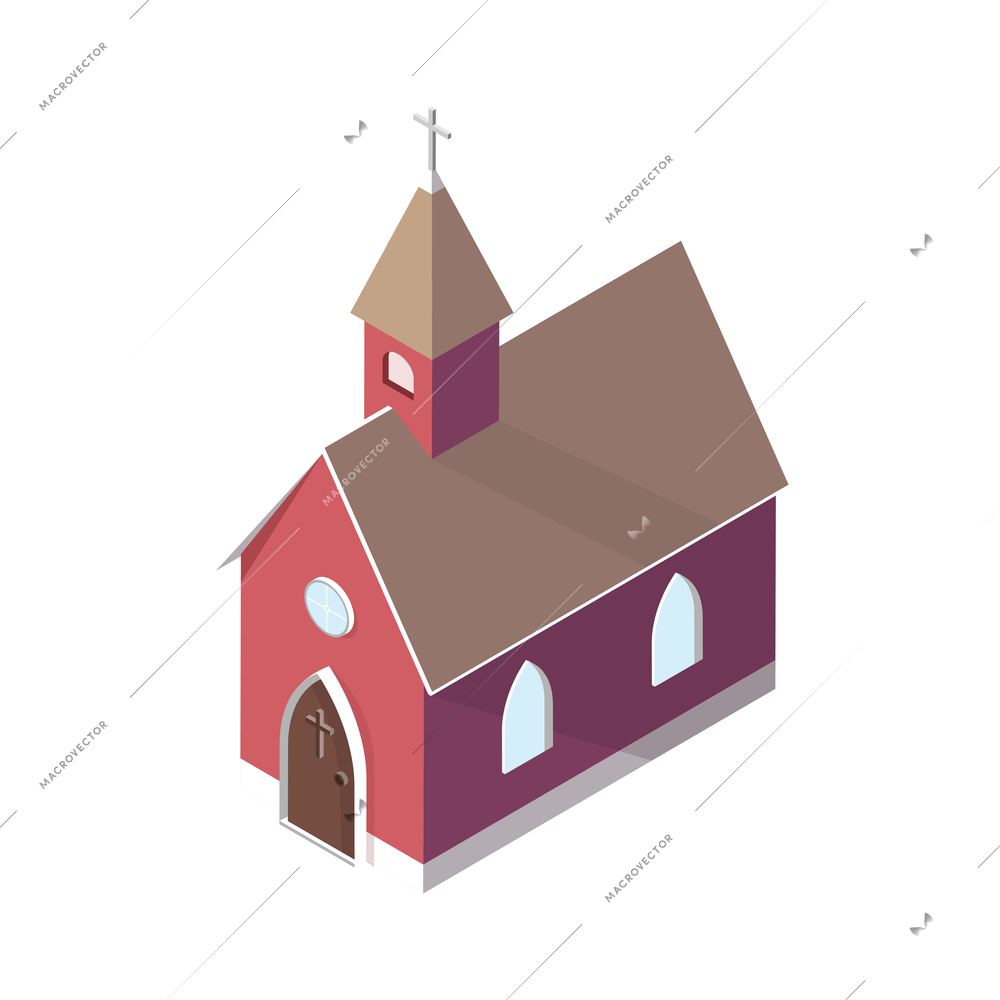 Countryside isometric composition with isolated image of church on blank background vector illustration