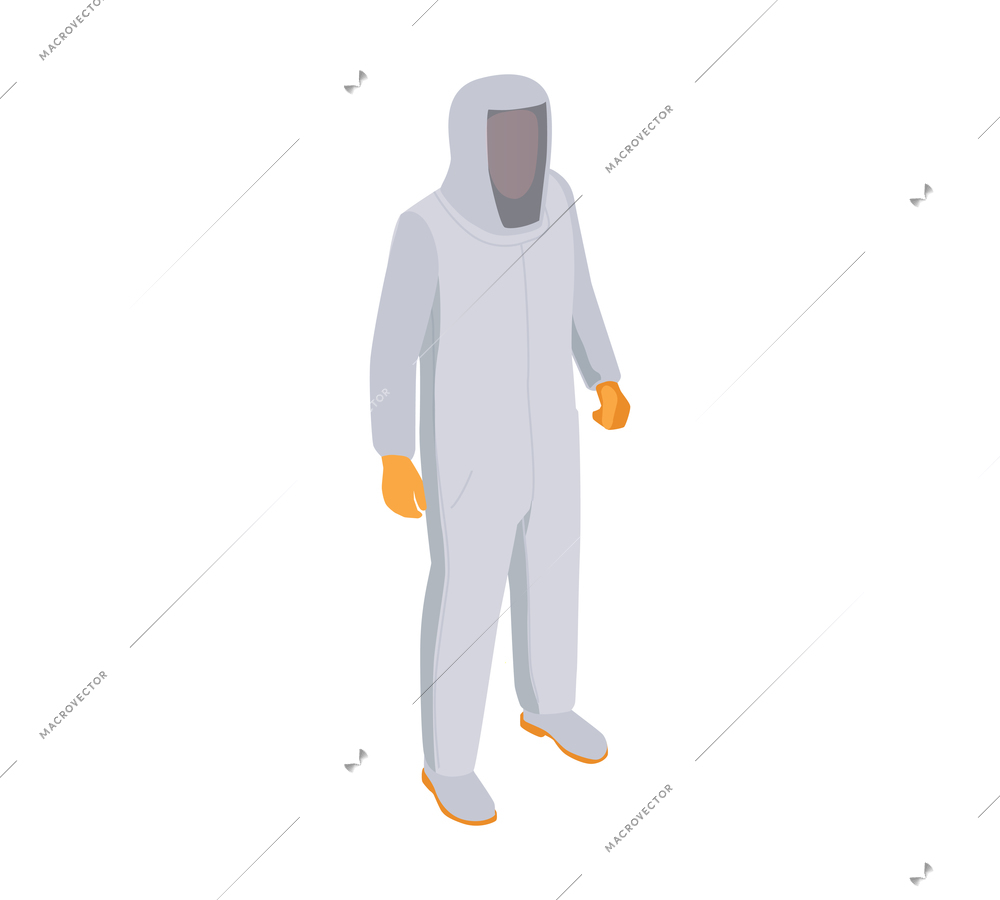 Emergency service isometric composition with isolated character of doctor in anti virus protection suit vector illustration