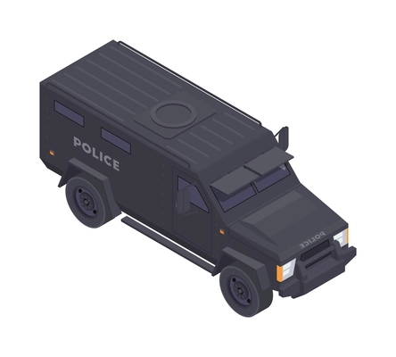 Emergency service isometric composition with isolated image of special police force car vector illustration