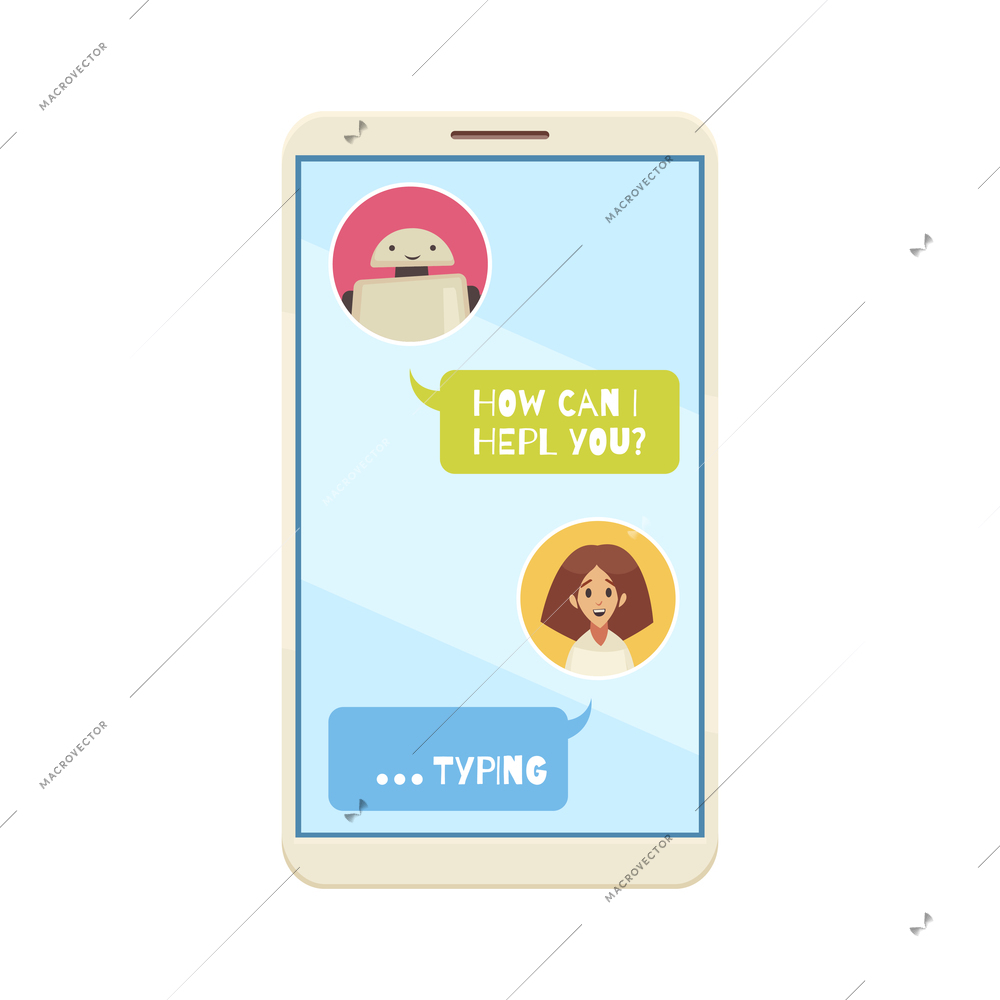 Dispatchers client support call center composition with image of smartphone with chat app and responding bot vector illustration