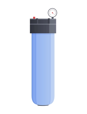 Water filter flat composition with isolated image of vertical filter with thermometer vector illustration