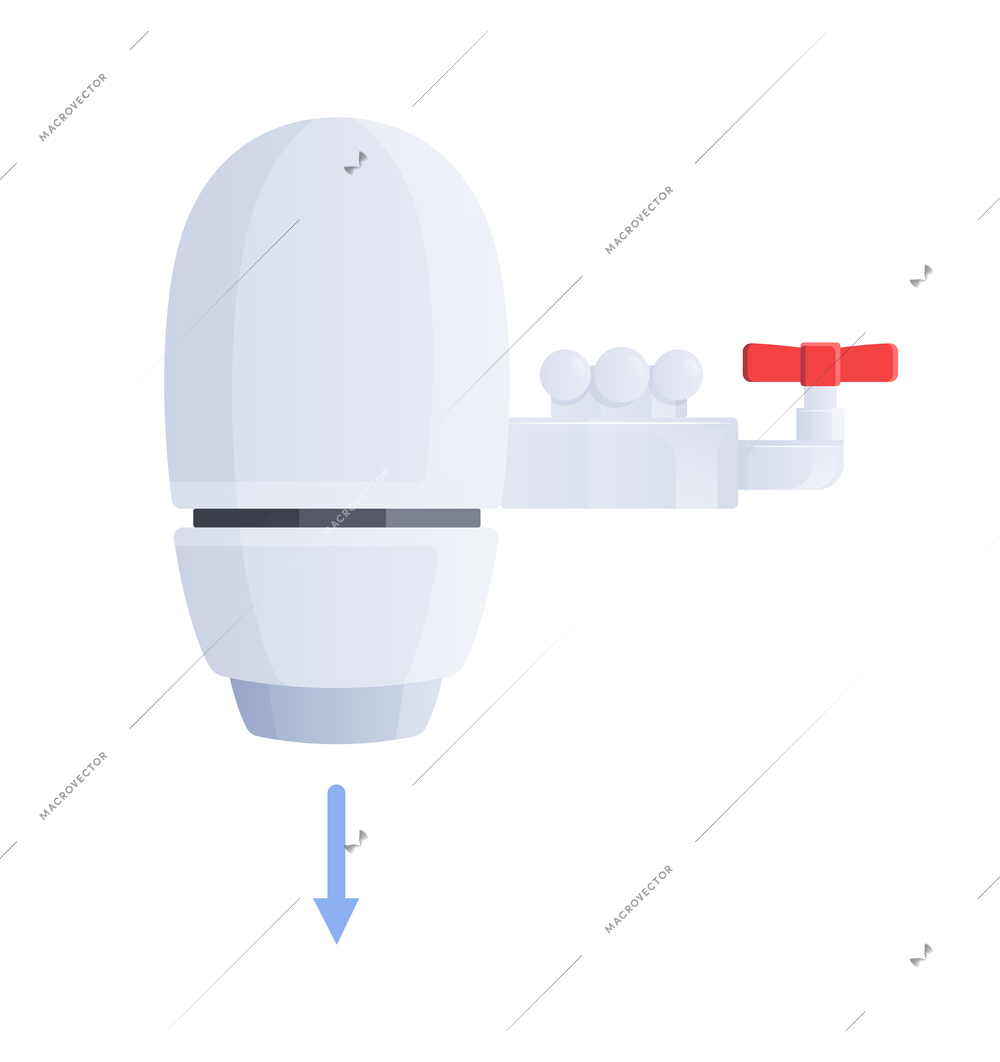 Water filter flat composition with isolated image of wall mount filter with arrow and pet cock vector illustration