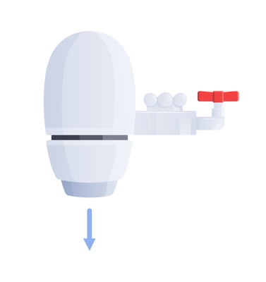Water filter flat composition with isolated image of wall mount filter with arrow and pet cock vector illustration