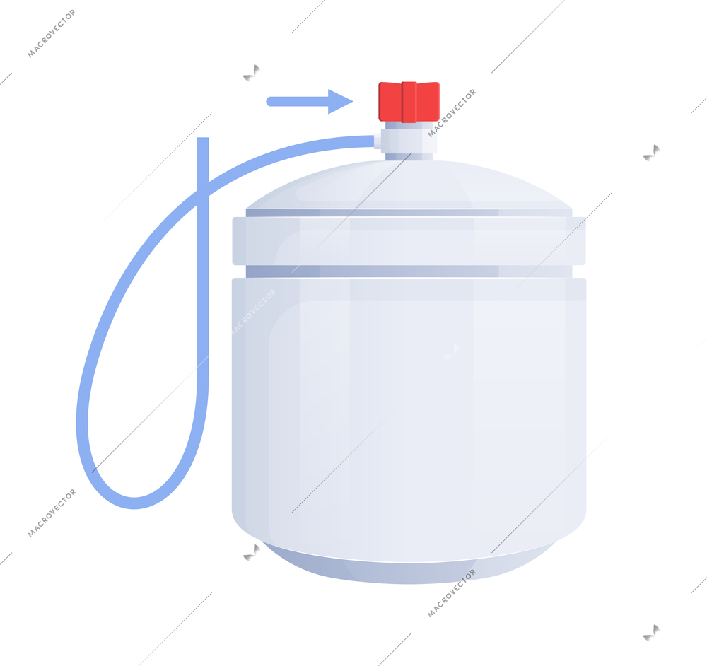 Water filter flat composition with isolated image of water boiler with flexible tube and pet cock vector illustration