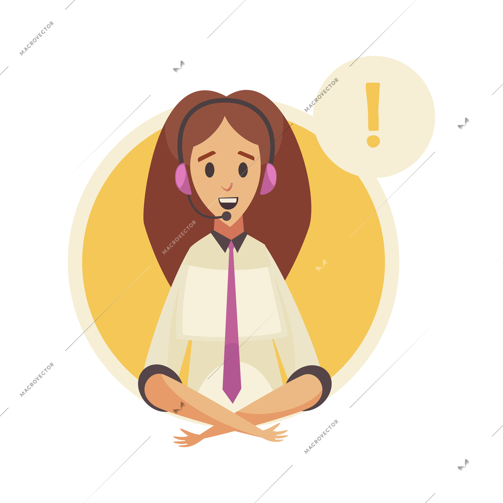 Dispatchers client support call center composition with female character of support agent with exclamation mark vector illustration