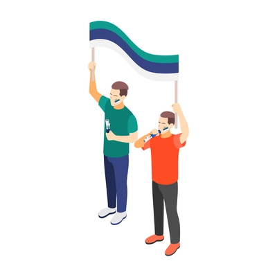 True male friendship isometric composition with characters of young guys with flags vector illustration