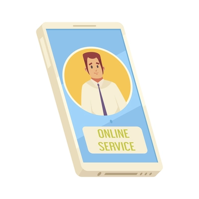 Dispatchers client support call center composition with image of smartphone with male agent character and text vector illustration