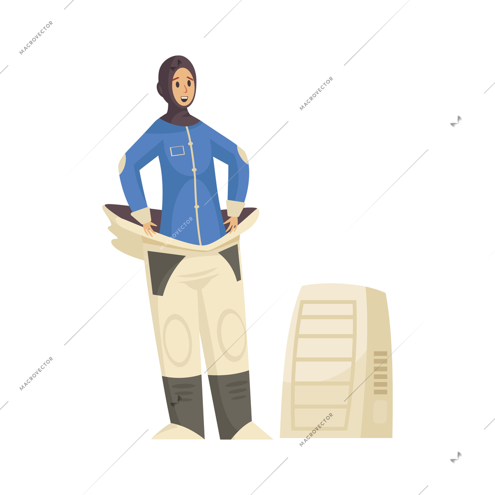 Mars colonization composition with character of female astronaut wearing spacesuit vector illustration