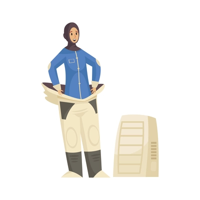 Mars colonization composition with character of female astronaut wearing spacesuit vector illustration