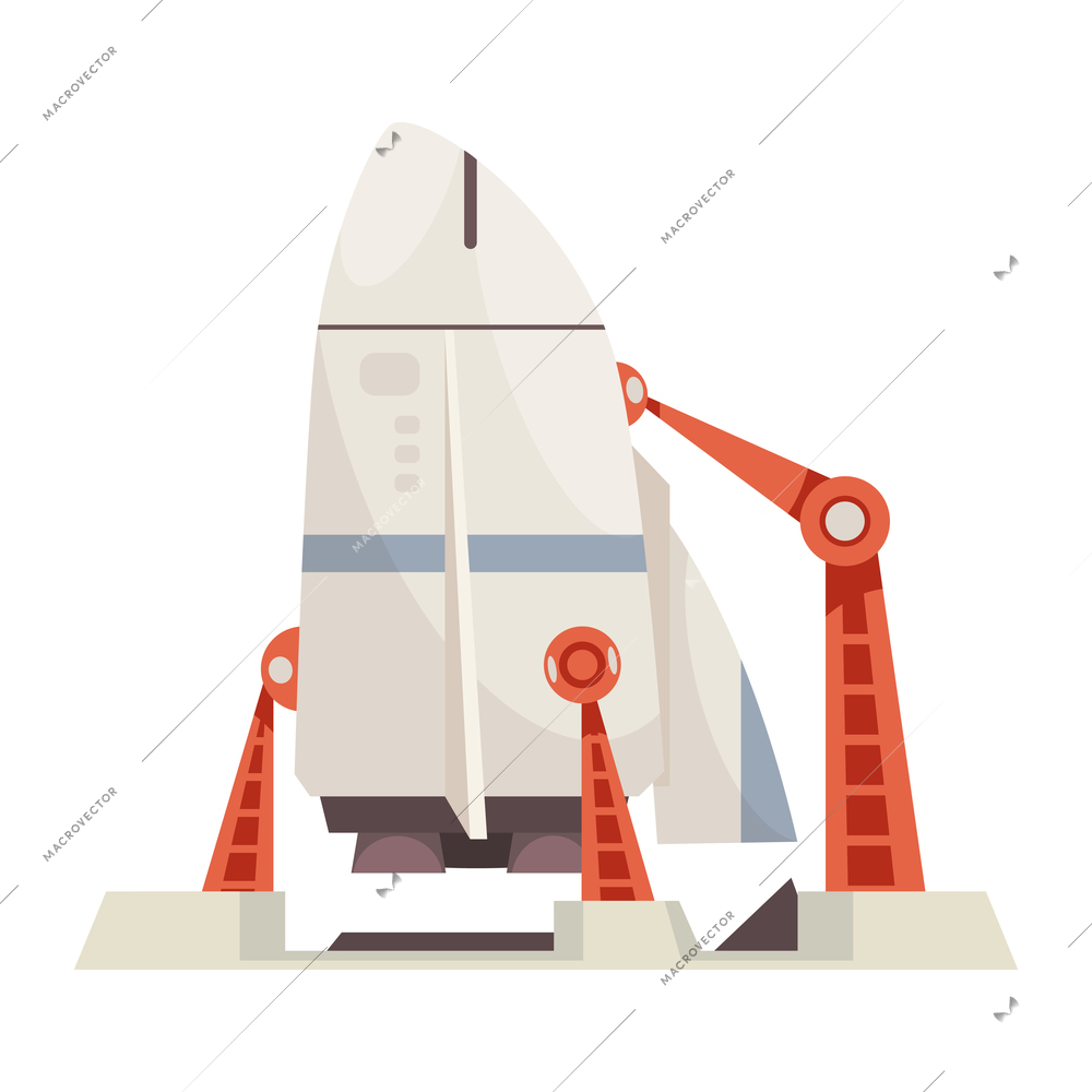 Mars colonization composition with image of rocket on launching pad with manipulator arms vector illustration