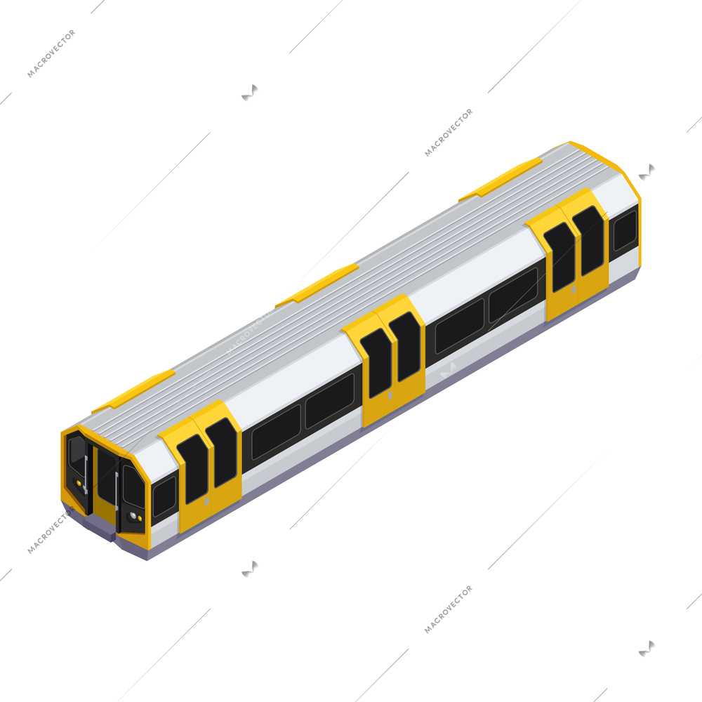 Subway metro isometric composition with isolated image of metro train car with cabin and doors vector illustration