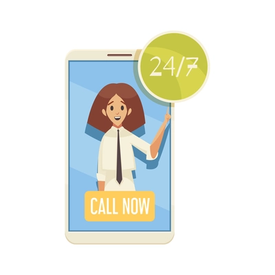 Dispatchers client support call center composition with smartphone and female agent character with text vector illustration