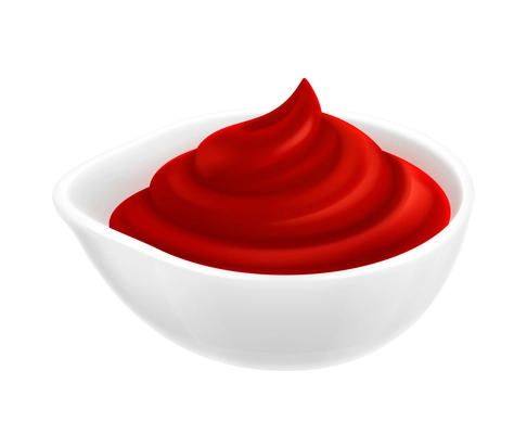 Sauce realistic composition with isolated image of small dish with colorful sauce vector illustration