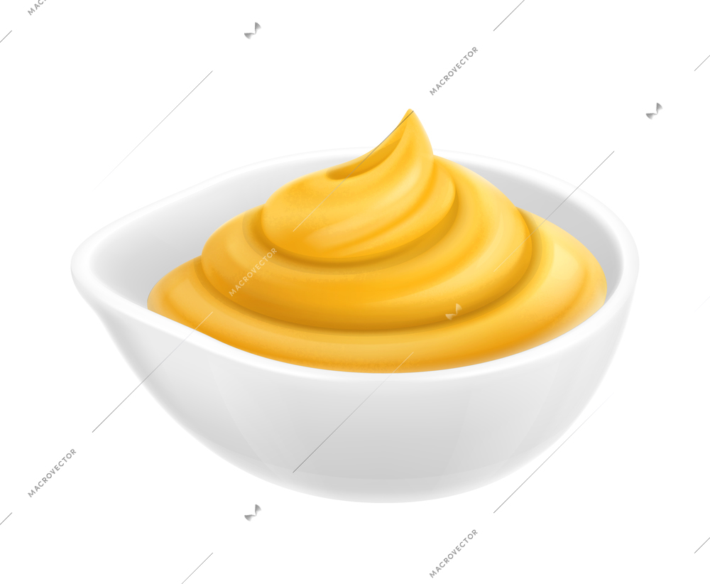 Sauce realistic composition with isolated image of small dish with colorful sauce vector illustration