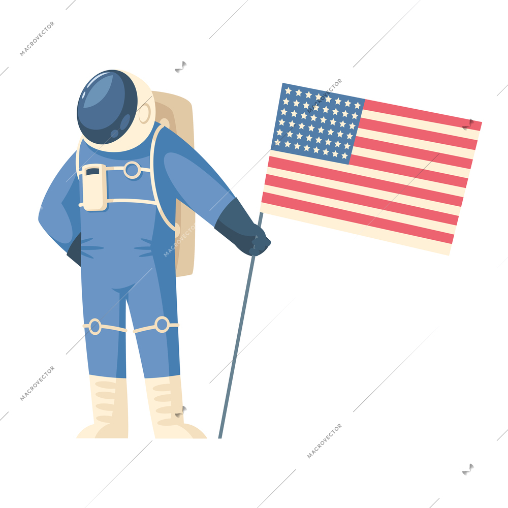 Mars colonization composition with astronaut in spacesuit holding american flag vector illustration