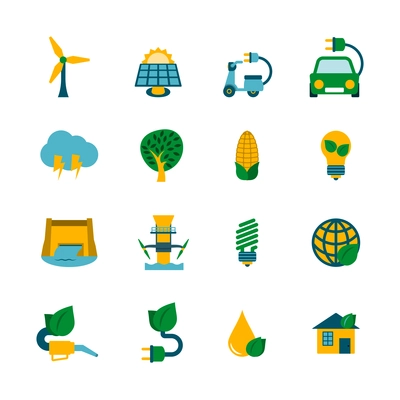 Industrial ecological solutions of cleaner air water production cycle systems flat icons collection abstract isolated vector illustration