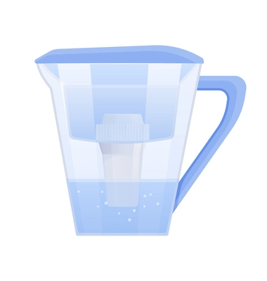 Water filter flat composition with image of transparent canister with charcoal filter and handle vector illustration