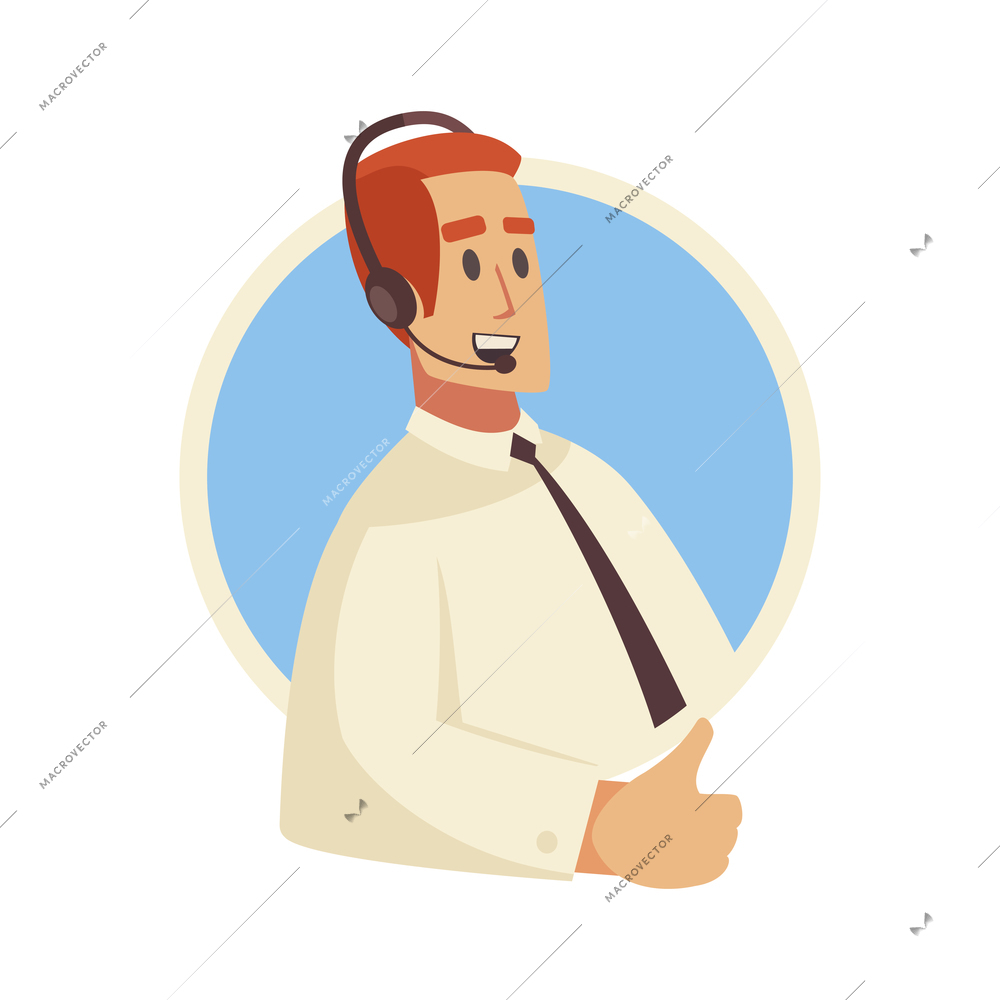 Dispatchers client support call center composition with male character of support agent wearing headset vector illustration