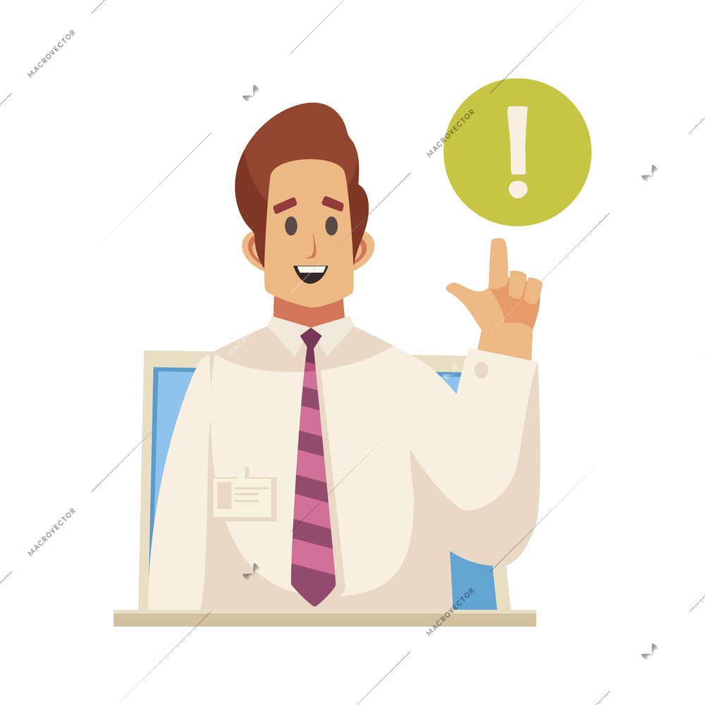 Dispatchers client support call center composition with male character of support agent with exclamation mark vector illustration