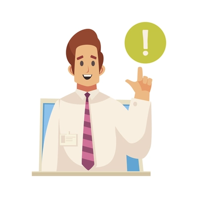 Dispatchers client support call center composition with male character of support agent with exclamation mark vector illustration