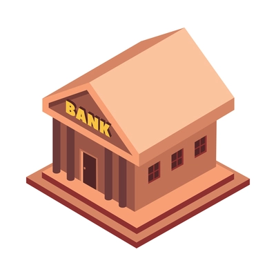 Mortgage isometric composition with isolated image of vintage bank building with pillars and text vector illustration