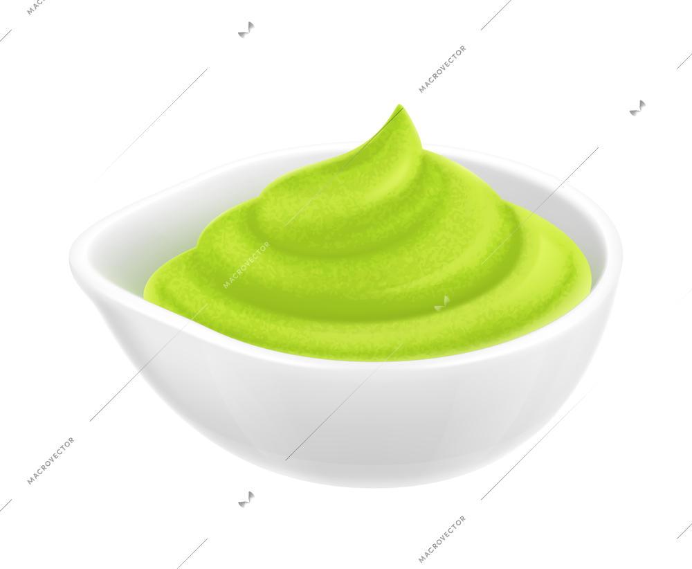 Sauce realistic composition with isolated image of small dish with colorful sauce vector illustration