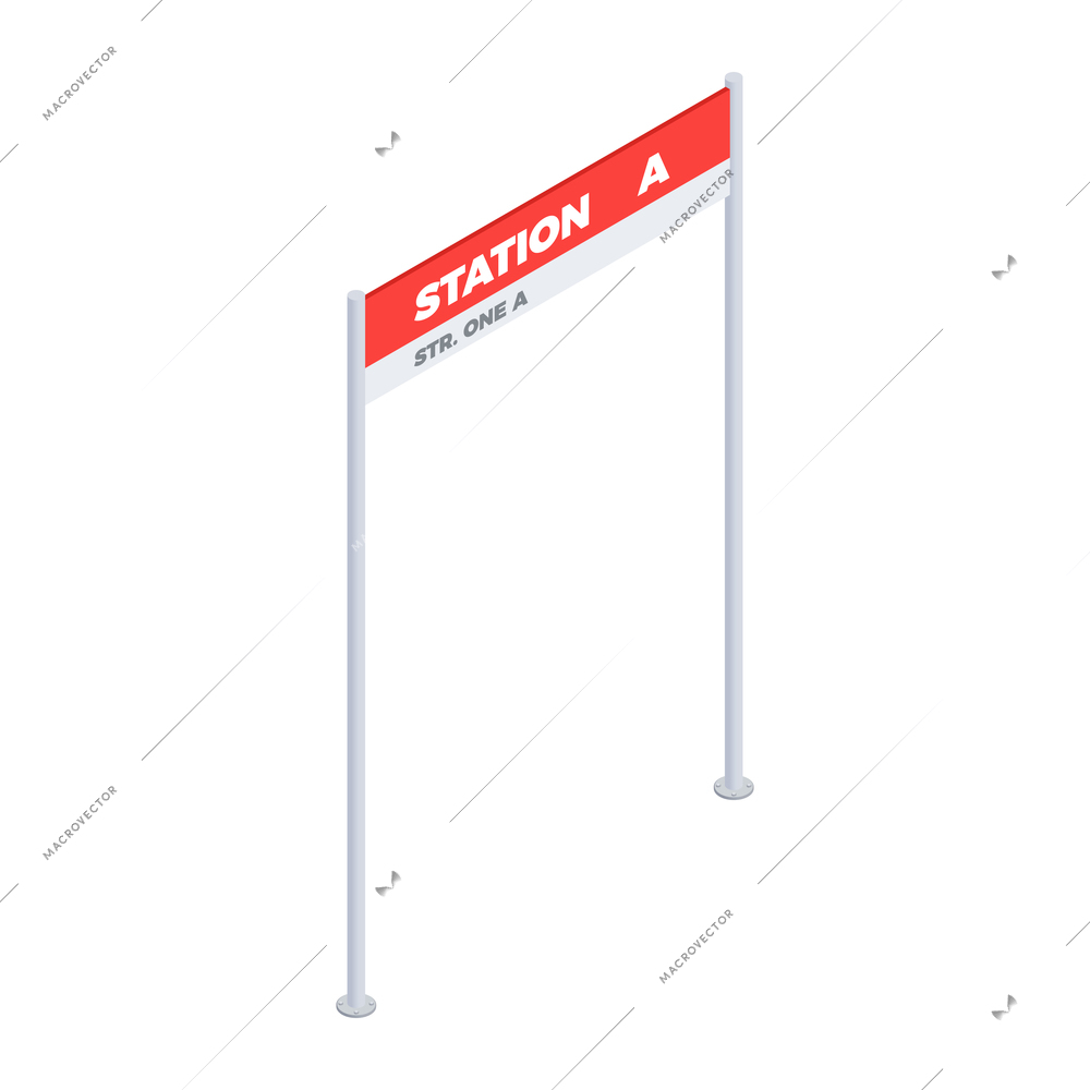 Subway metro isometric composition with isolated image of board with editable stations name vector illustration