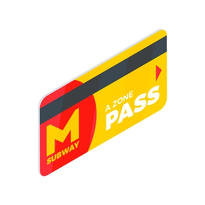 Subway metro isometric composition with isolated image of metro pass plastic card with magnetic stripe vector illustration