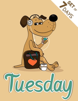 Tuesday dog weekdays hipster vector illustration calendar set