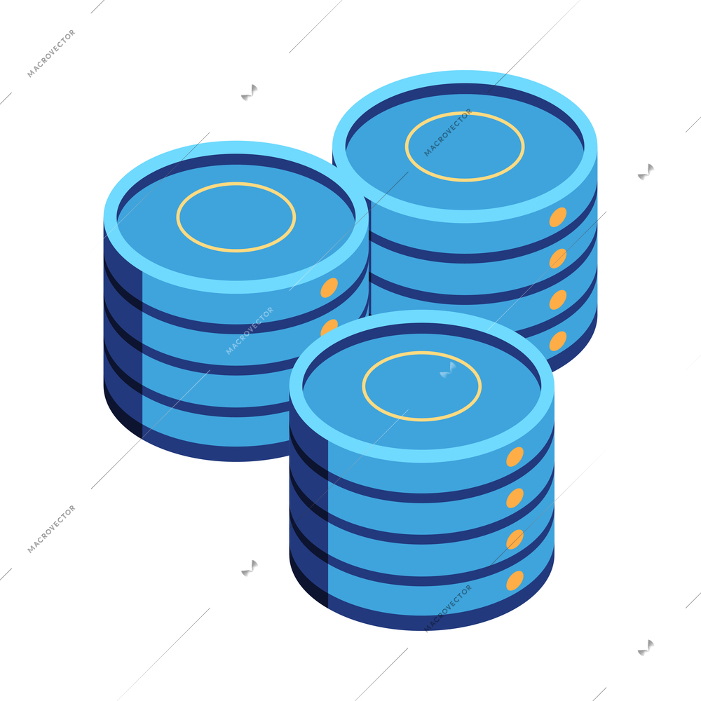 Isometric datacenter cloud service composition with images of three data storage capsules vector illustration