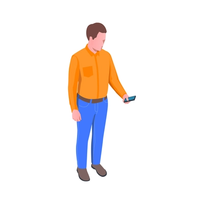 Subway metro isometric composition with isolated male character of passenger holding smartphone vector illustration