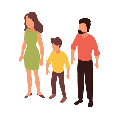 Mortgage isometric composition with isolated faceless human characters of family members vector illustration