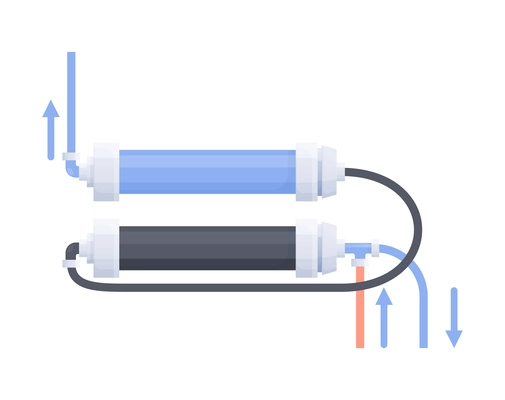 Water filter flat composition with system of multiple filters with flexible tubes vector illustration