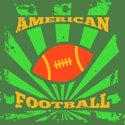 American football decorative poster with green radiating rays from rugby ball symbol emblem  print abstract vector illustration