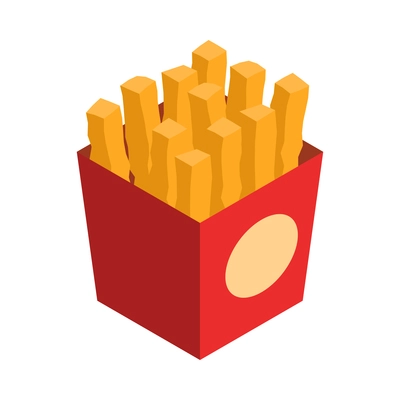 Isometric street food composition with isolated image of pack of french fries vector illustration