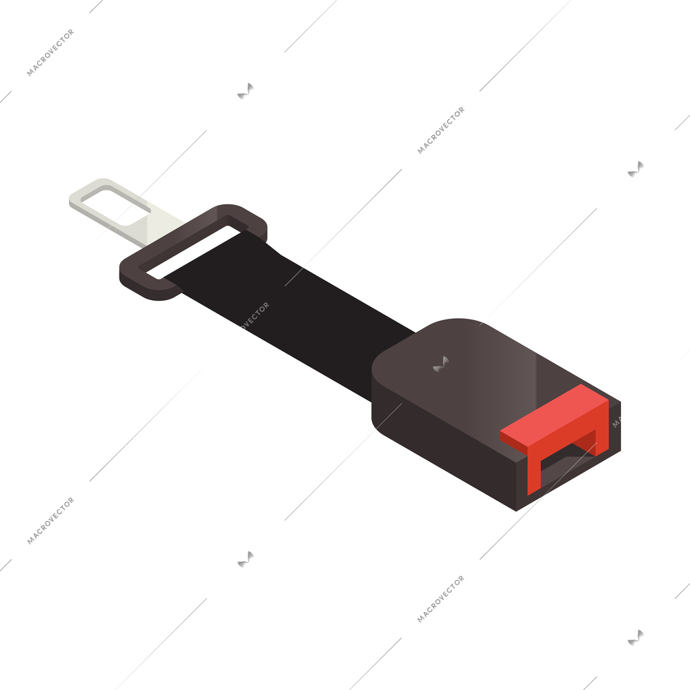 Car auto spare parts isometric composition with isolated image of safety belt vector illustration